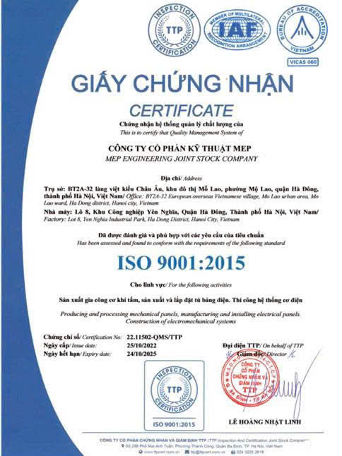 Chứng nhận Hệ thống Quản lý Chất lượng ISO 9001:2015