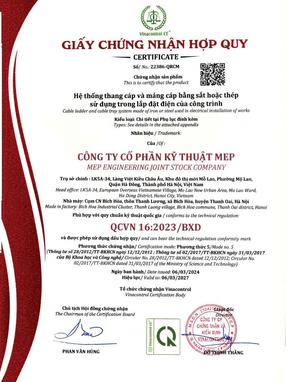 Chứng nhận Hợp quy QCVN 16:2023/BXD